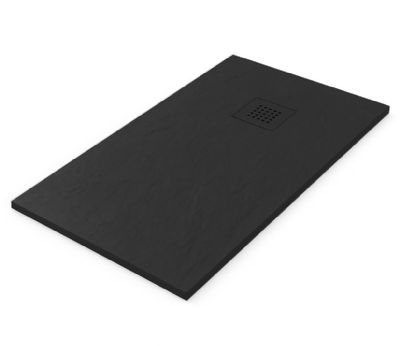 OMS MATT MIDNIGHT BLACK SLATE EFFECT 1000mm x 1000mm x 27mm SQUARE SHOWER TRAY with STAINLESS STEEL GRID, PUL_10_10_NE